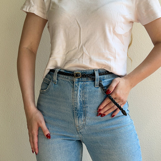 1980s Skinny Black Braided Belt (M/L)