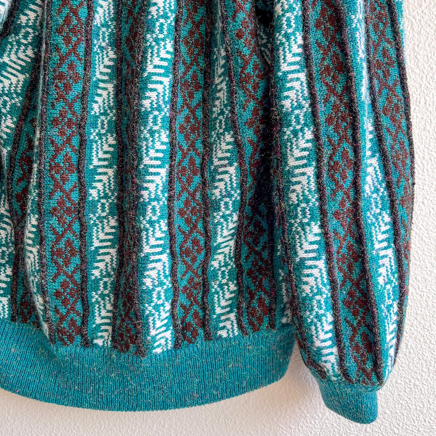 1980s Teal Pattern Cardigan With Iridescent Threads (M/L)