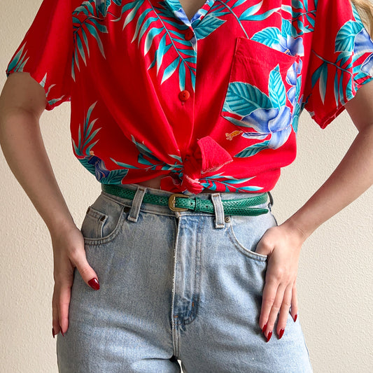 1980s Teal Snakeskin Skinny Belt (M)