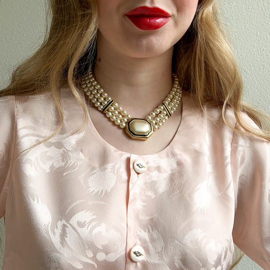 Stunning 1980s Triple-Strand Pearl Collar Necklace