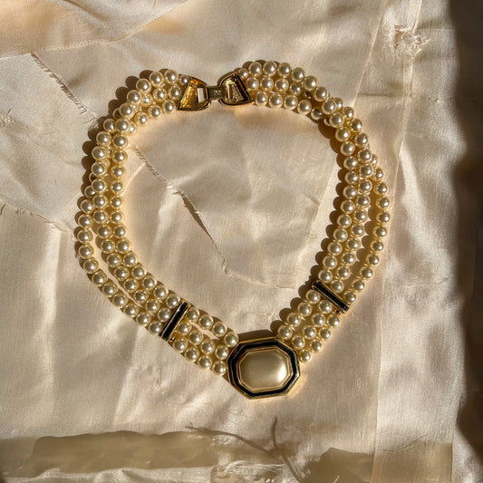 Stunning 1980s Triple-Strand Pearl Collar Necklace