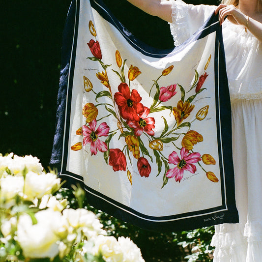 1980s Nicole de Beauvoir Blooming Tulips Silk Scarf