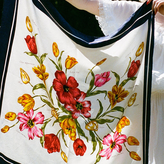 1980s Nicole de Beauvoir Blooming Tulips Silk Scarf