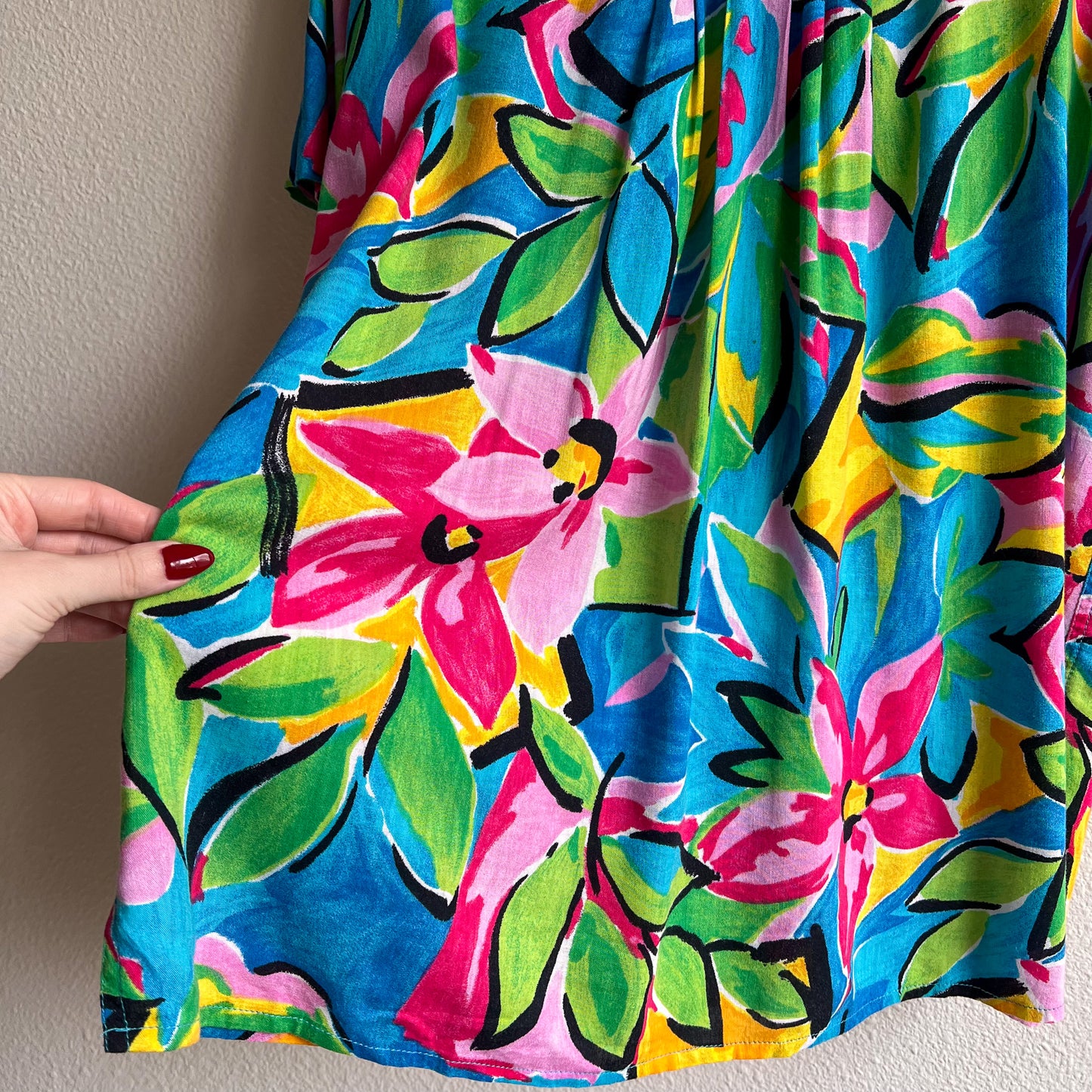 1980s Turquoise Tropical Print Button Down (M/L)