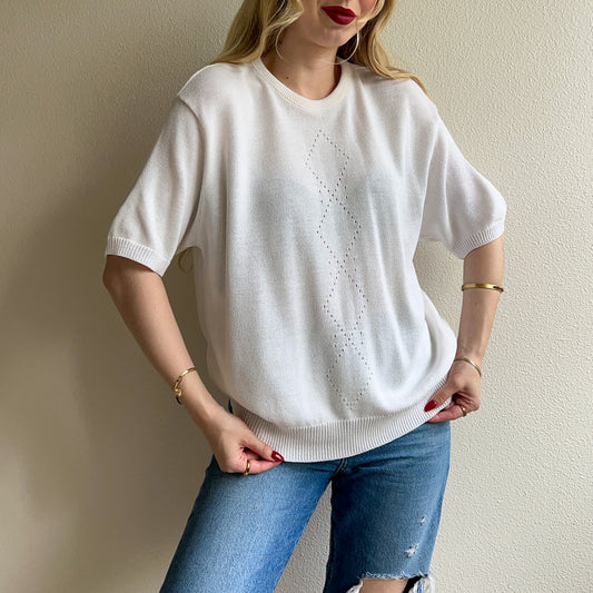 1980s White Short Sleeve Sweater (L/XL)