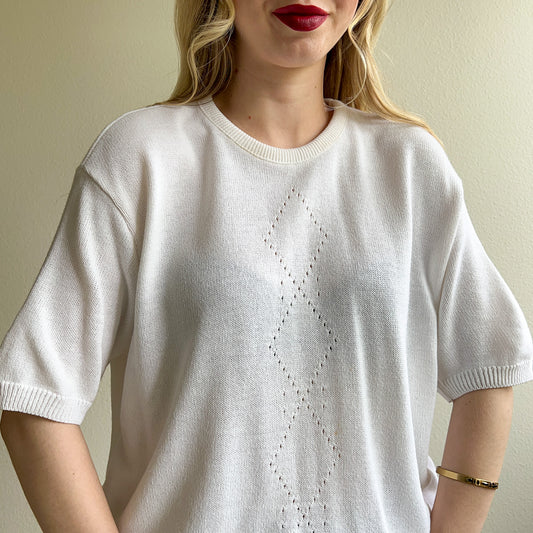 1980s White Short Sleeve Sweater (L/XL)