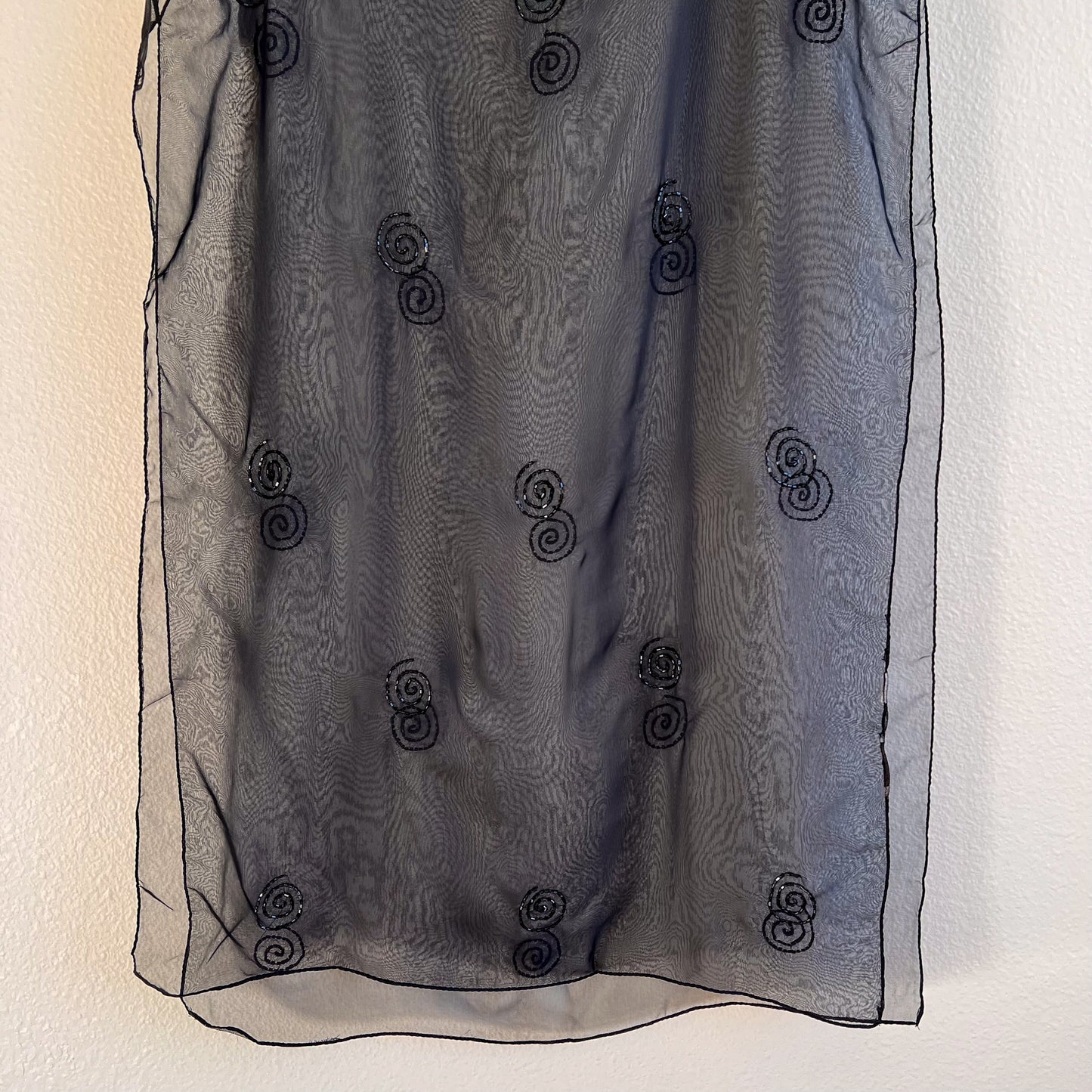 Sheer 1990s Black Chiffon Overlay With Beading (M)