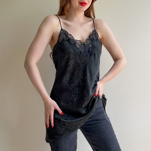 1990s Black Slip With Lace Details (L)