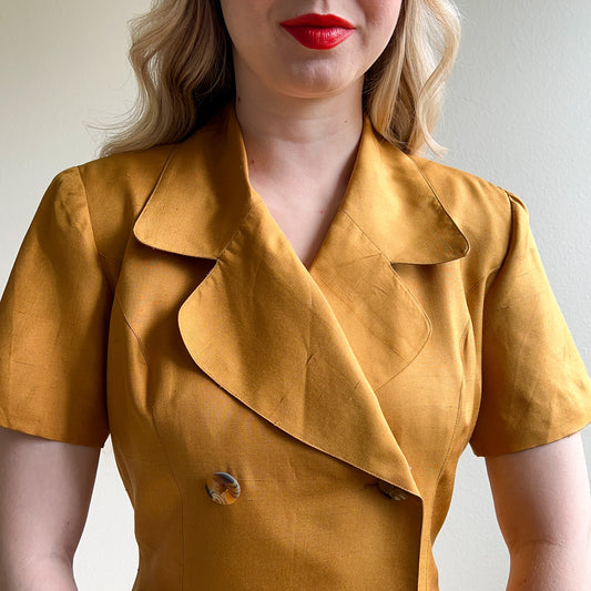 1990s Burnt Orange Silk Double-Breasted Dress (M)