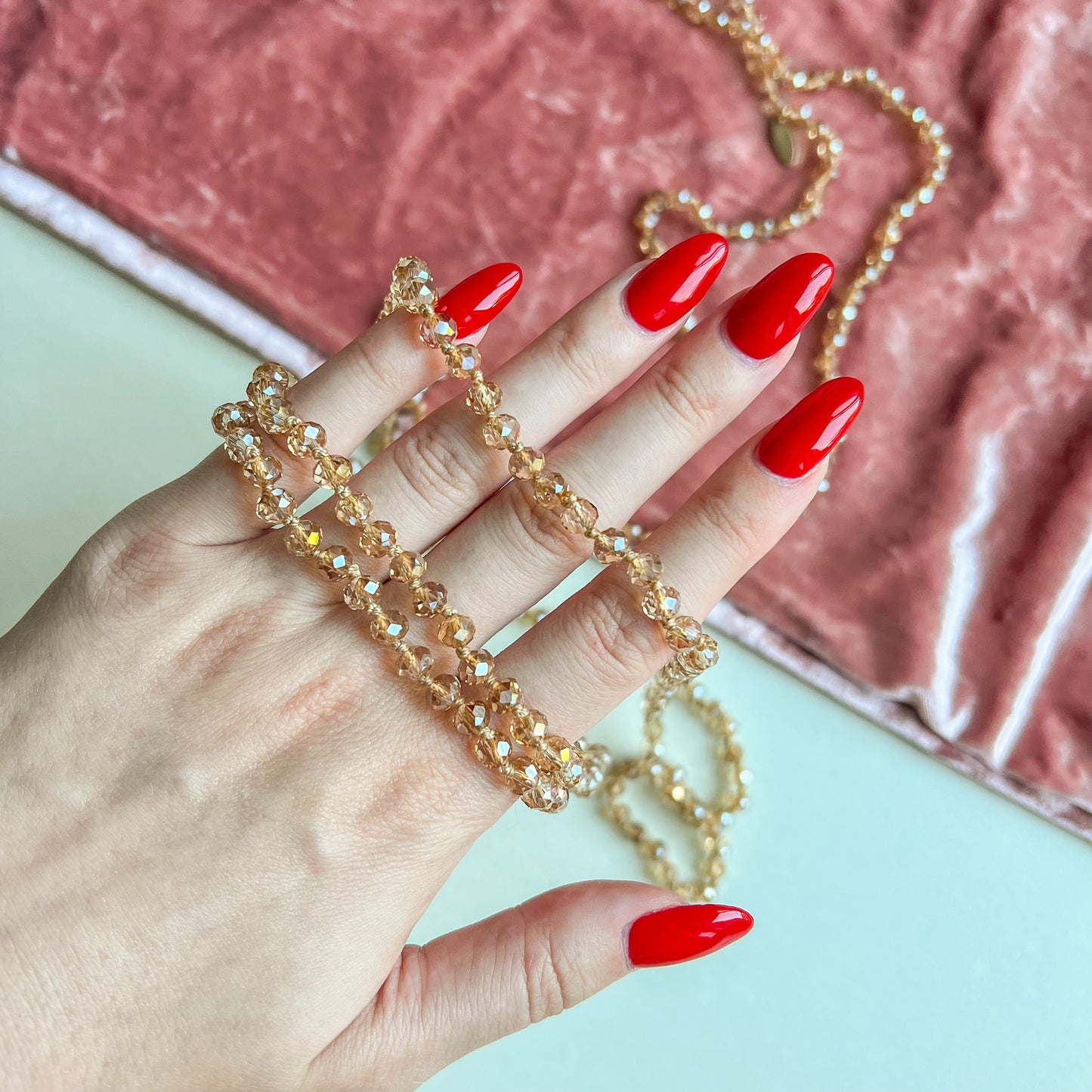 1990s Long Necklace with Faceted Crystal Beads