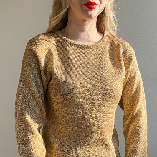 1990s Metallic Gold Long Sleeve Sweater (S/M)