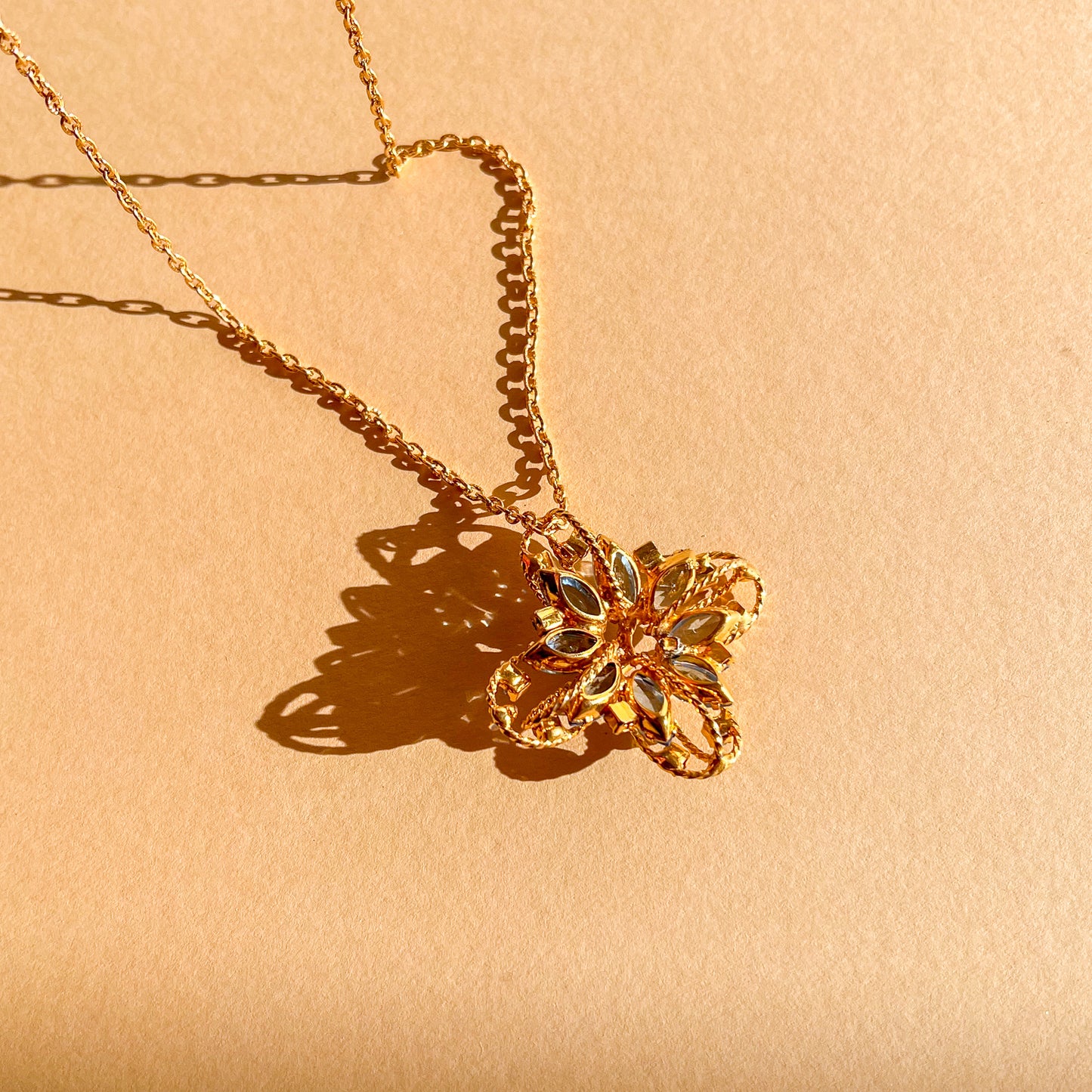 1990s Gold and Blue Gemstone Pendant Necklace