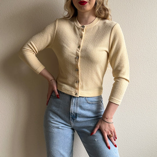 1990s Ivory Cardigan With Mother of Pearl Buttons (XS/S)