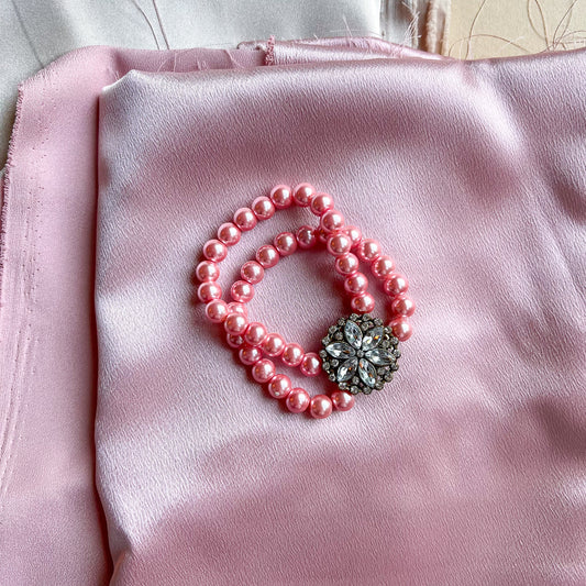 1990s Pink Pearl Double-Strand Bracelet With Rhinestones