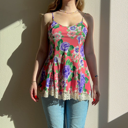 1990s Victoria's Secret Purple Roses Pink Cami (S/M)