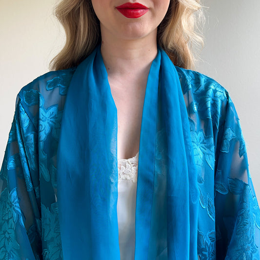 1990s Victoria's Secret Teal Sheer Robe (L/XL)
