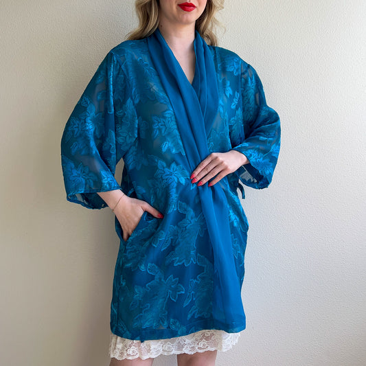 1990s Victoria's Secret Teal Sheer Robe (L/XL)