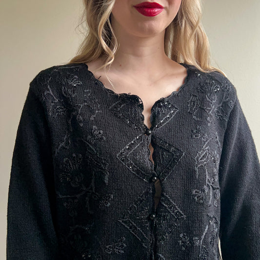 Deadstock 1990s Black Cardigan With Embroidery (M/L)