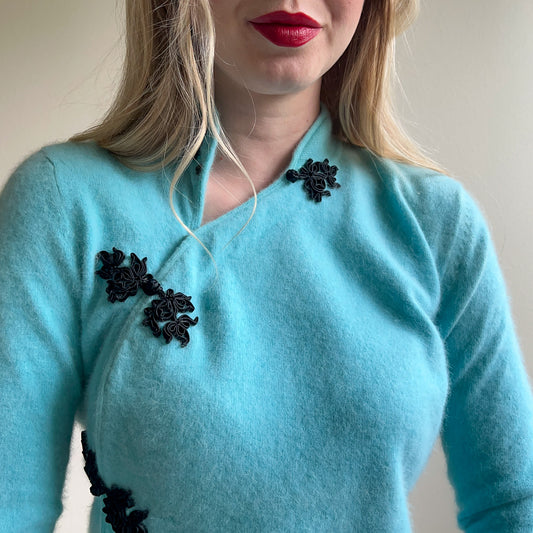 Deadstock Blue Cashmere Sweater With Black Toggles (S/M)