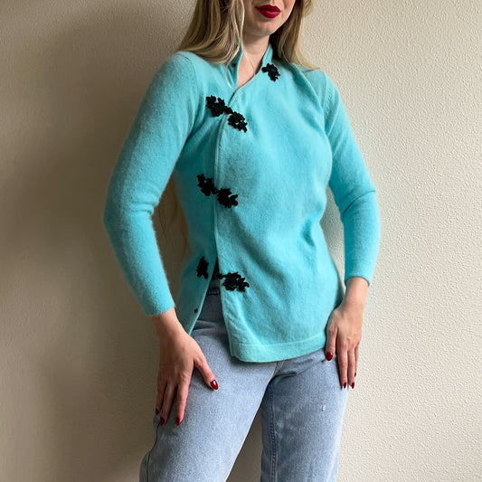 Deadstock Blue Cashmere Sweater With Black Toggles (S/M)