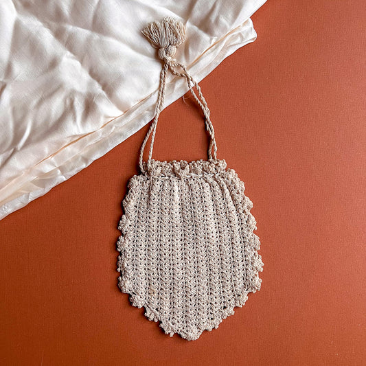 Edwardian Ivory Crochet Wristlet Small Handbag