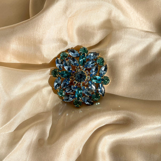 1950s Shades of Blue Rhinestone Brooch