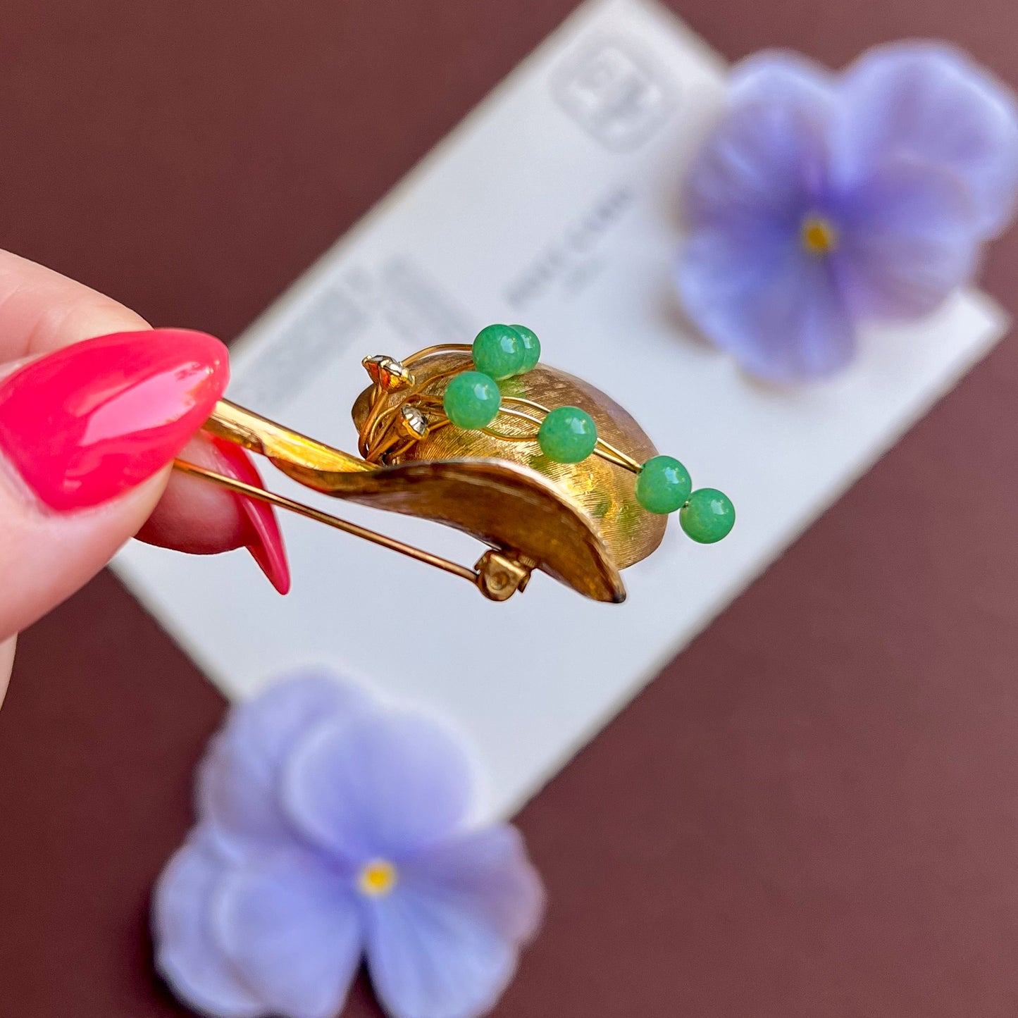 1960s Gold Apple Brooch With Jade Accents