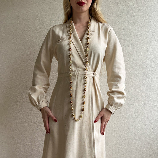 1970s Banded Green Onyx Beaded Long Necklace