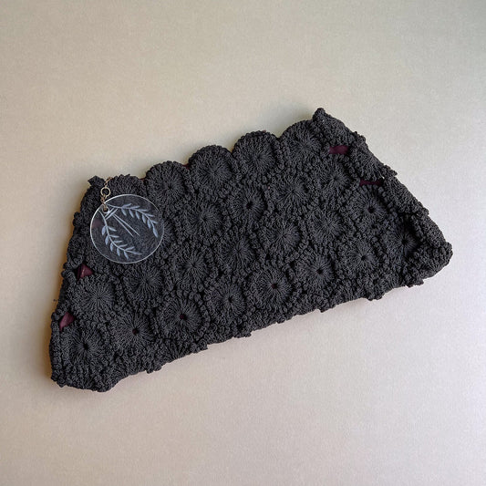 1930s Black Crochet Clutch With Lucite Charm