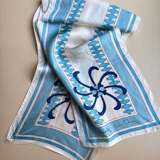 1960s Emmit Cash for Leslie Caron Blue and White Scarf