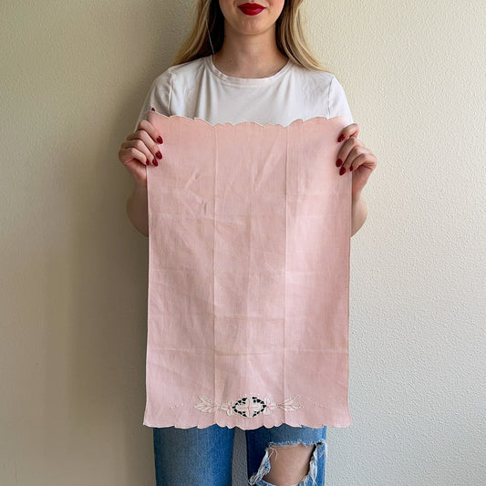 1940s Pale Pink Tea Towel With White Flower