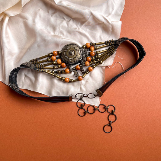 1970s Bohemian Brass and Wood Belt (M/L)