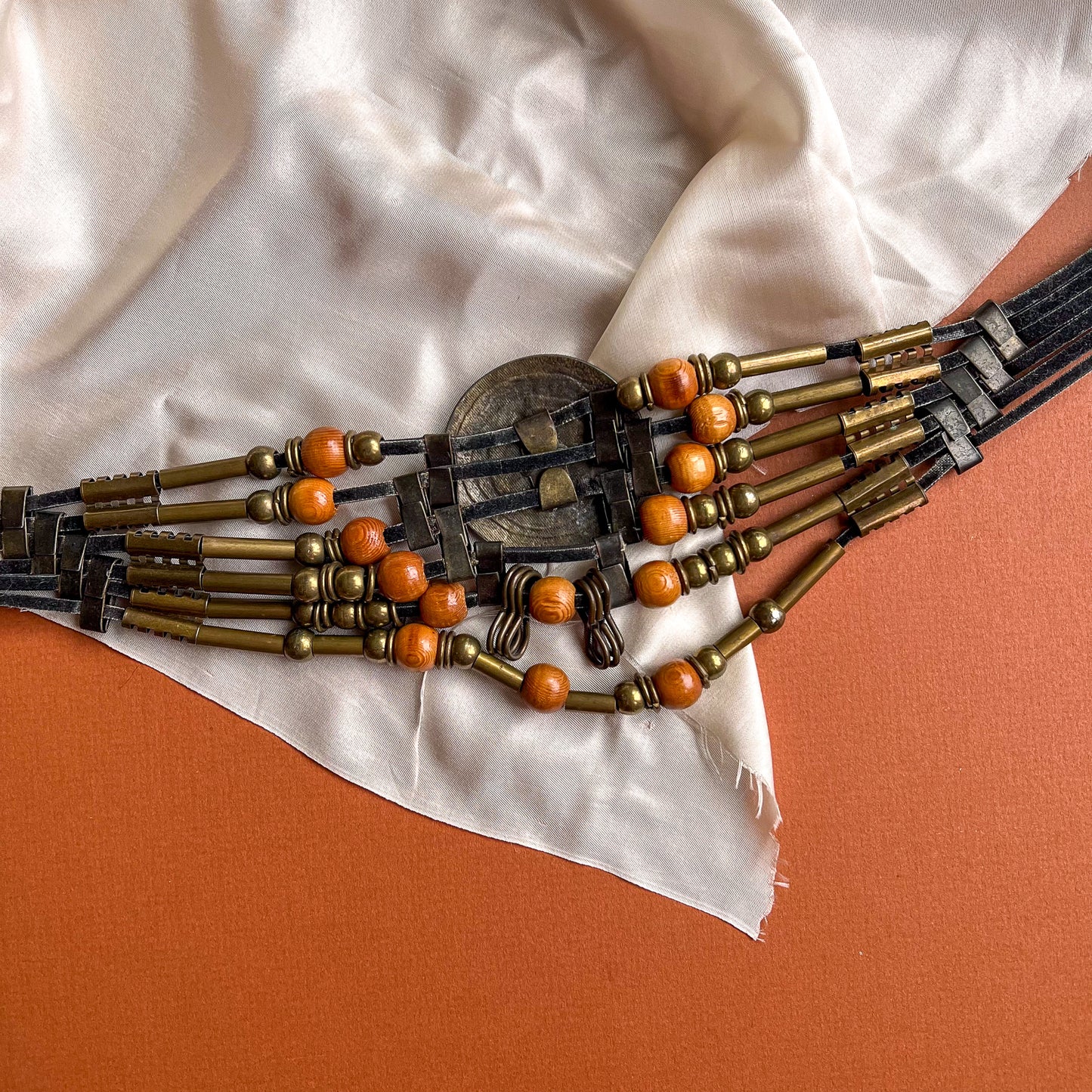 1970s Bohemian Brass and Wood Belt (M/L)