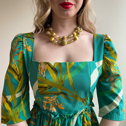 Vintage Inspired Tropical Print Summer Dress (M)