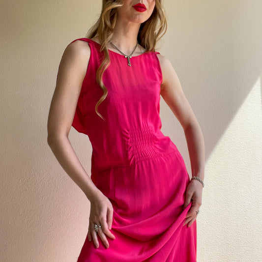 Reworked 1930s Hot Pink Silk Gown (XS/S)