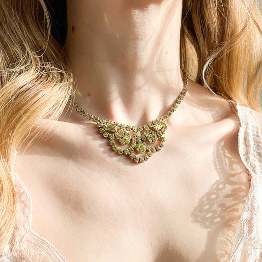 1950s Peridot Rhinestone Choker Necklace