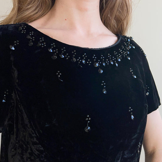 1960s Black Beaded Velvet Top (S/M)