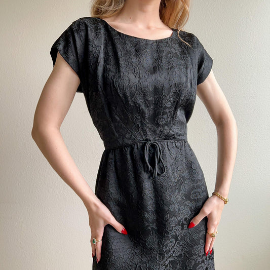 1960s Black Floral Sheath Dress With Matching Coat (S/M)