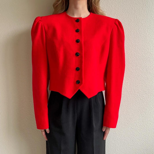 1980s Neiman Marcus Bright Red Buttoned Jacket (M/L)