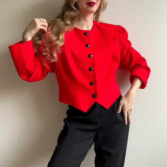 1980s Neiman Marcus Bright Red Buttoned Jacket (M/L)