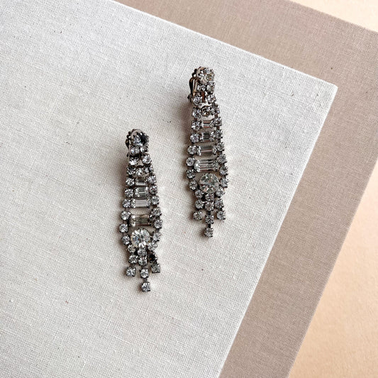 1980s Rhinestone Teardrop Clip-On Earrings