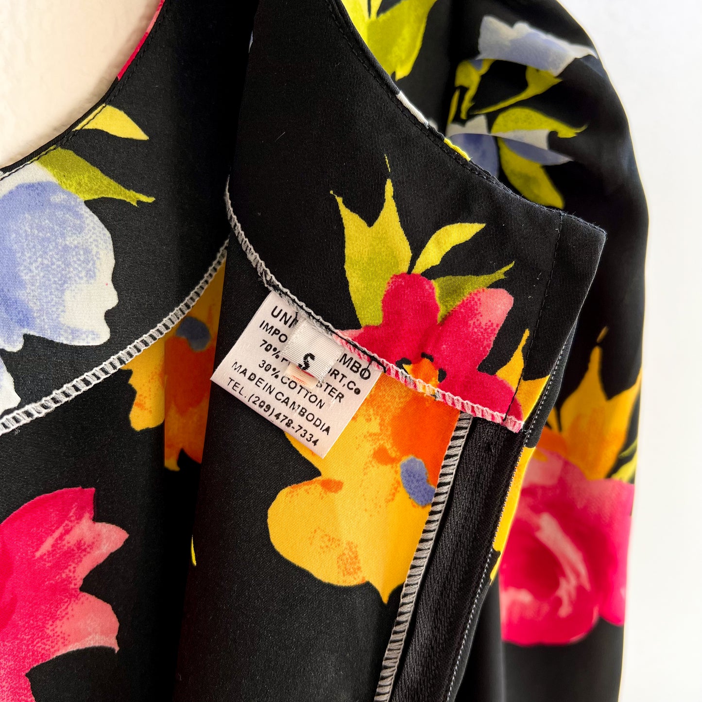 1990s Bright Floral Print Midi Dress (XS/S)