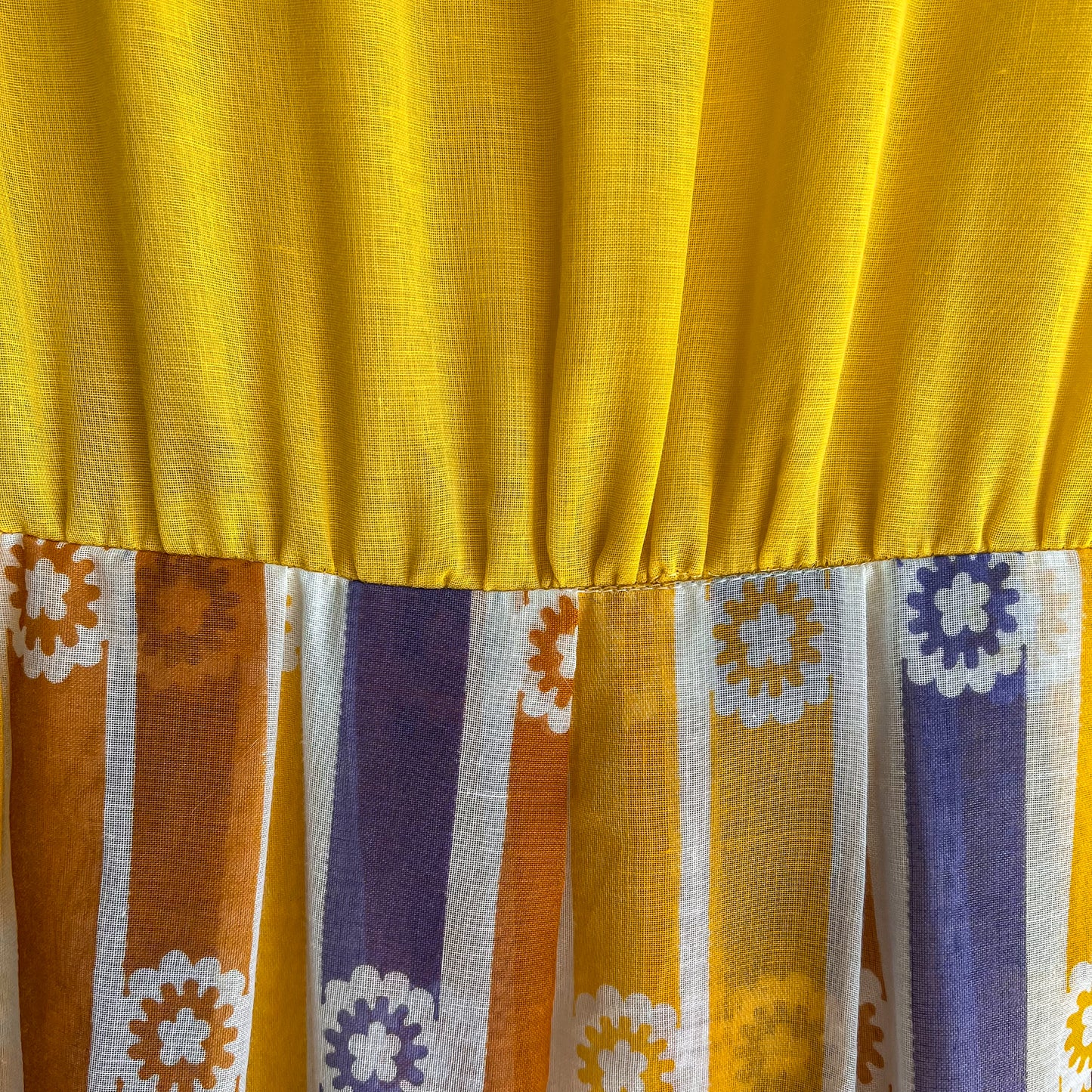 1970s Yellow Cotton Novelty Print Maxi Dress (S/M)