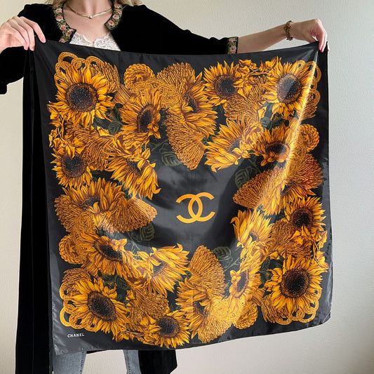 Vintage Chanel Autumnal Sunflowers Silk Scarf