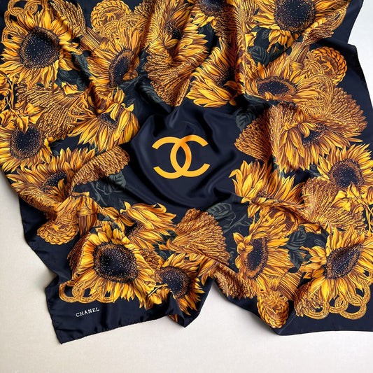 Vintage Chanel Autumnal Sunflowers Silk Scarf