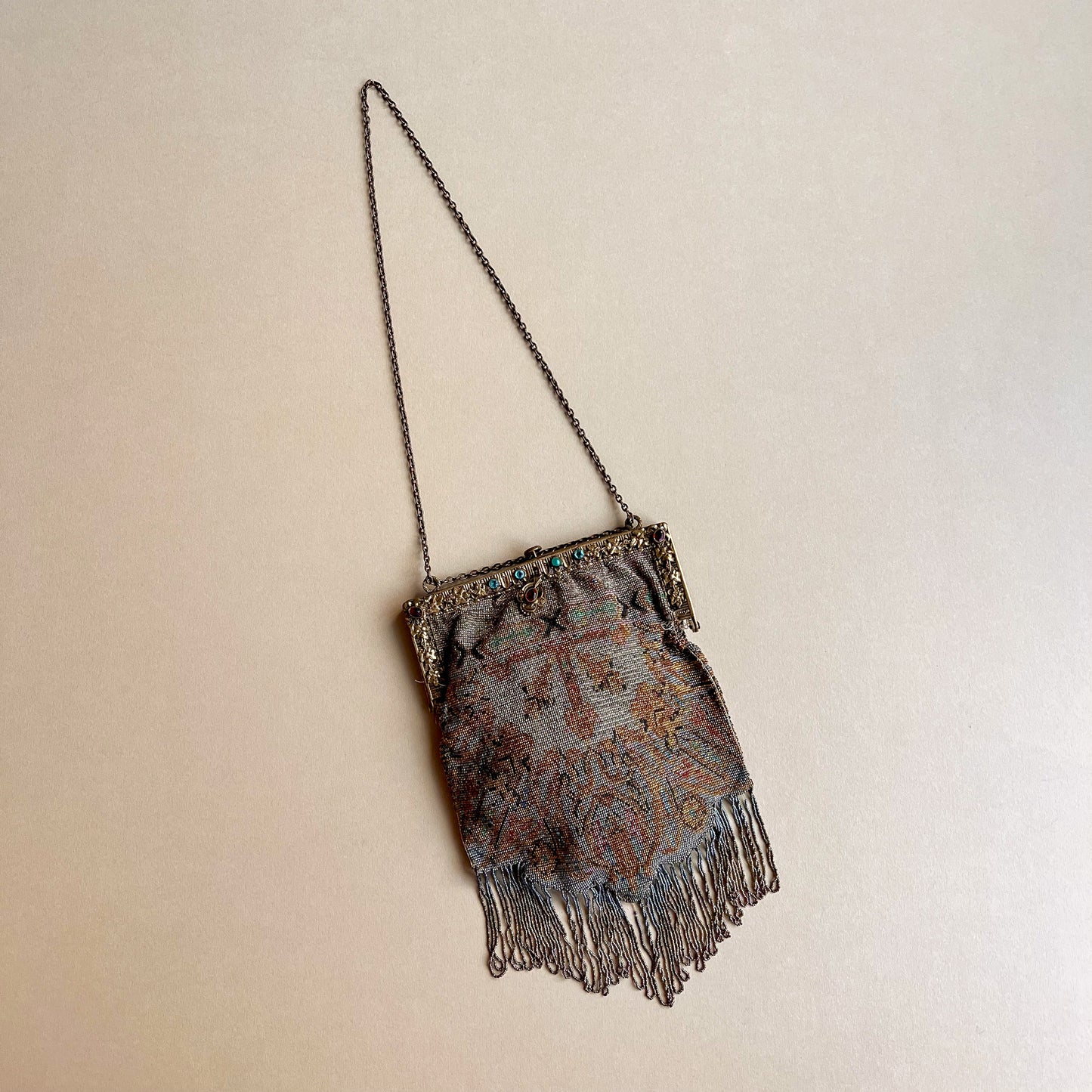1920s French Micro-Bead Fringe Gold Handbag