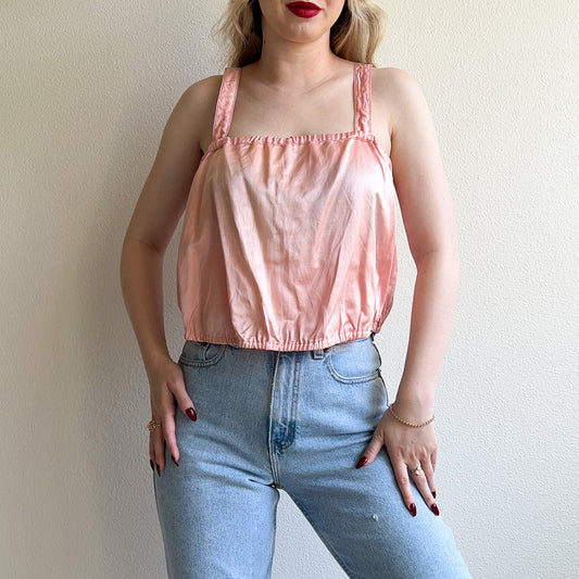 Cute 1920s Pink Silk Cropped Camisole (M/L)