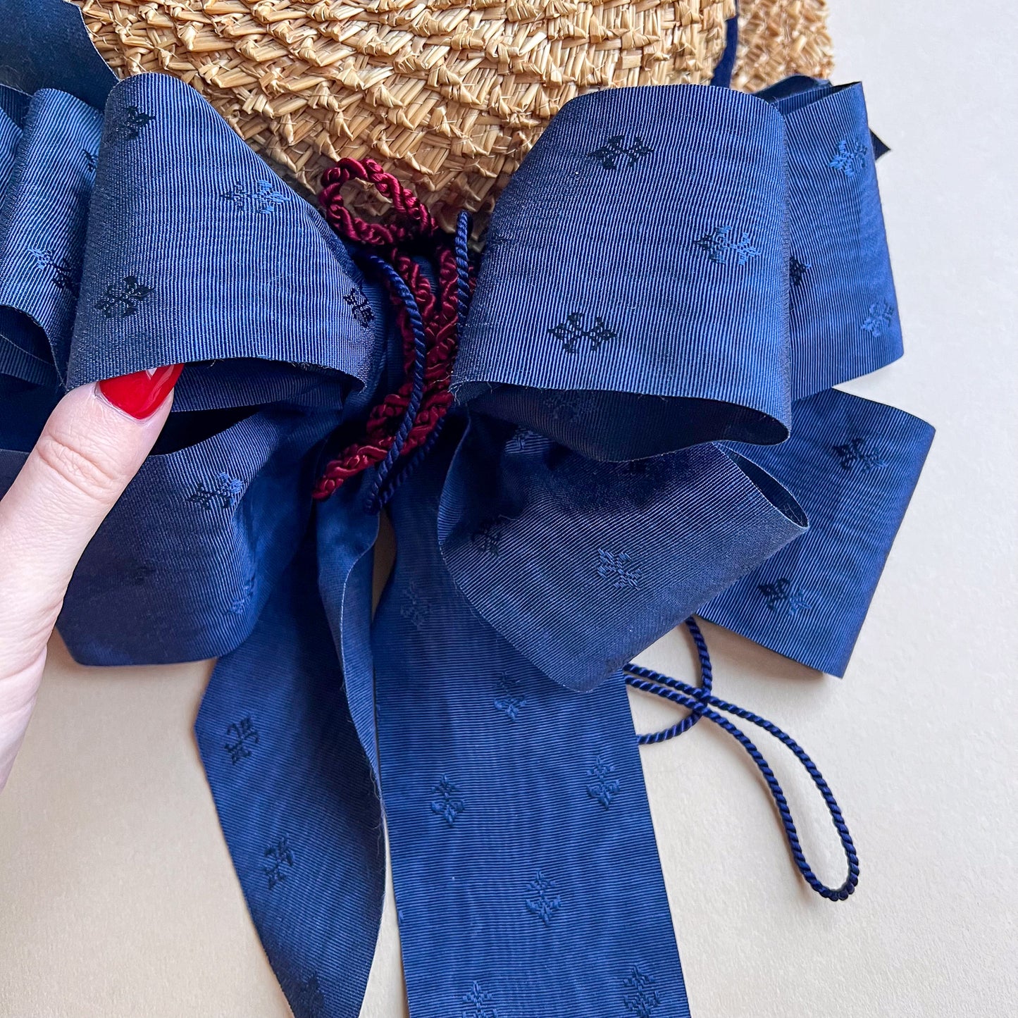 1920s Straw Boater Hat With Dramatic Blue Ribbon (XS)