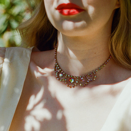 Incredible 1950s Iridescent Red Gemstone Choker Necklace