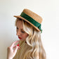 1930s Straw Boater Hat With Green Velvet Trim (6 3/4 Small)